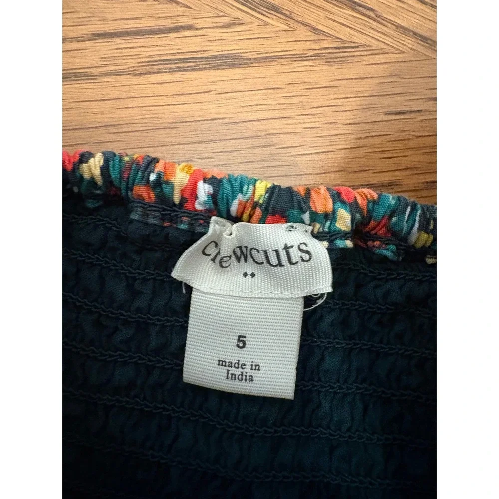 Crewcuts J.Crew Girls Smocked Floral Dress Long Sleeve Size 5 Teal Orange Fall‎